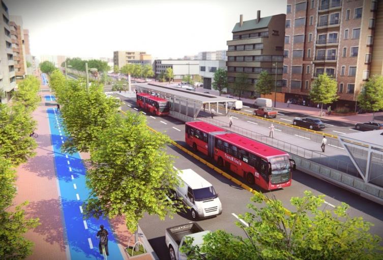 Proyección de cómo quedará el Transmilenio por la Avenida 68.