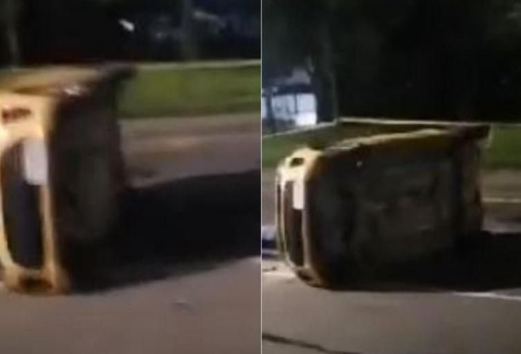 Taxi volcado en Bogotá y una persona murió