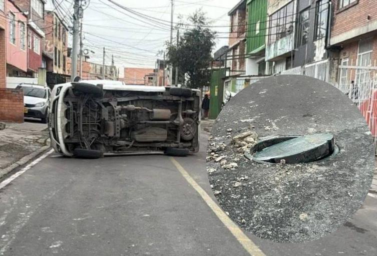 Carro patas arriba en Soacha alcantarilla dañada generó tremendo accidente Carro patas arriba en Soacha alcantarilla dañada generó tremendo accidente