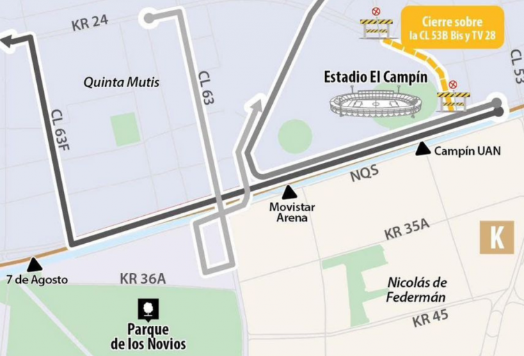 Cierres y desvíos por partido en El Campín complican la movilidad en Bogotá Cierres y desvíos por partido en El Campín complican la movilidad en Bogotá