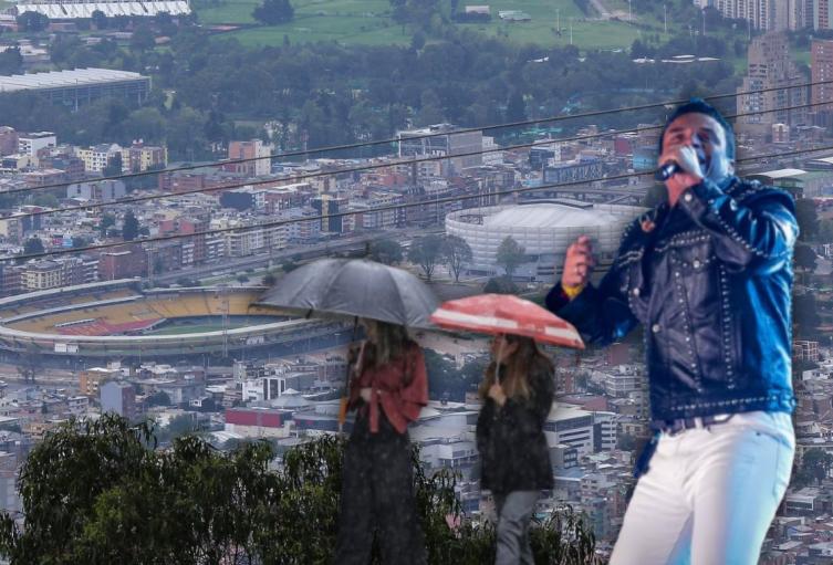 Pronóstico del clima para conciertos de Silvestre Dangond Estadio El Campín, personas con sombrilla y Silvestre Dangond