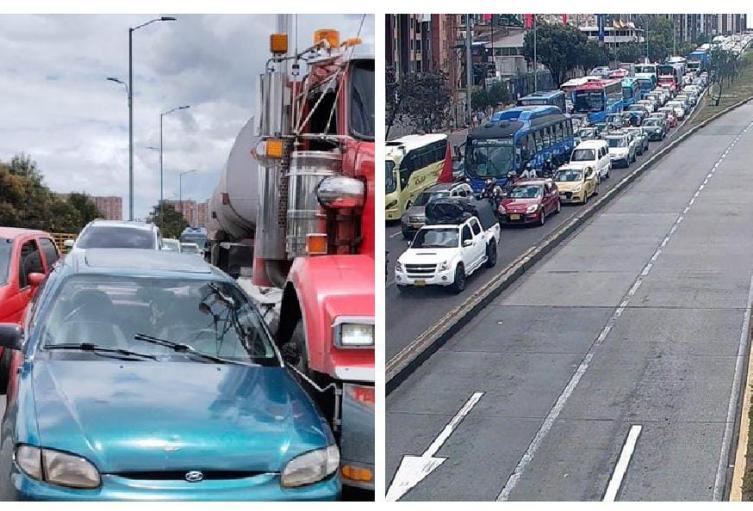 Un siniestro entre tractocamión y carro tiene frenada la Autopista Sur Un siniestro entre tractocamión y carro tiene frenada la Autopista Sur