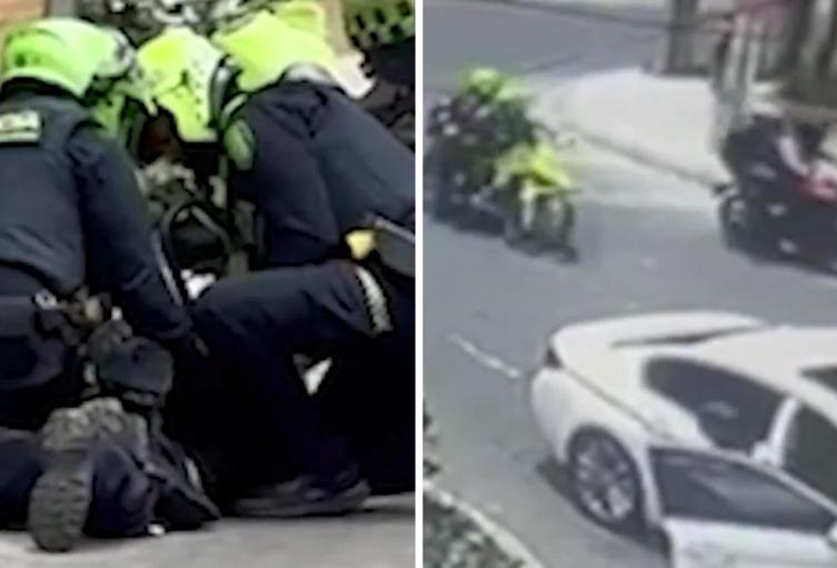 Policías capturando a presuntos ladrones