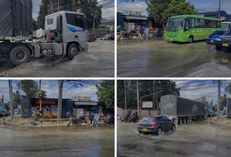 Tubería rota provoca inundación en Fontibón: caos en calles y vecinos afectados