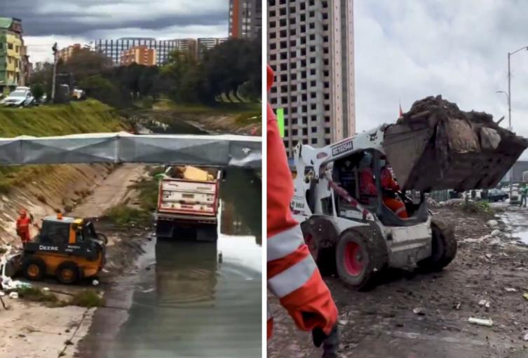 Basuras en los caños de Bogotá Autoridades sacando basuras en los caños de Bogotá