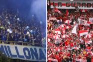 Hinchadas de Millonarios y Santa Fe