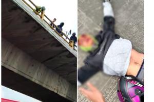 Motociclista cayó desde puente de la NQS con 45