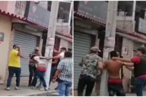 Comunidad amarró a ladrón a un poste y lo cogió a golpes
