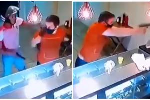 Ladrón fue a una cafetería a robar con su novia y un cliente lo abatió sorpresivamente