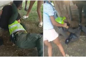 Policías fueron golpeados y arrastrados por jóvenes por hacerles una requisa