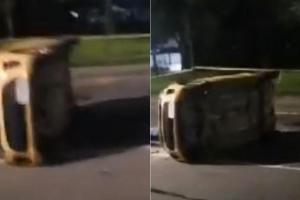 Taxi volcado en Bogotá y una persona murió