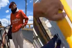 Con acrobacia inesperada, joven se libró de ladrón en puente peatonal