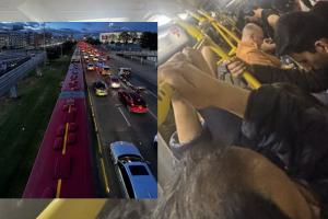 Monumental trancón en la NQS TrasnMilenio anuncio demoras en los servicios