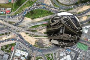 Escombros de la implosión de puentes en Puente Aranda