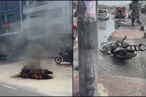 Moto incendiada en Bogotá