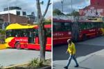 [Video] TransMilenio se fue de frente contra muro y quedó atravesado en la Calle 80