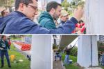 Galán se las dio de artista y lideró jornada de pintura en puentes de Bogotá