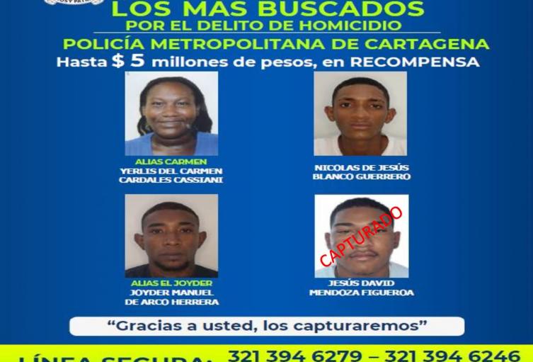 Cartel de los más buscados en Cartagena