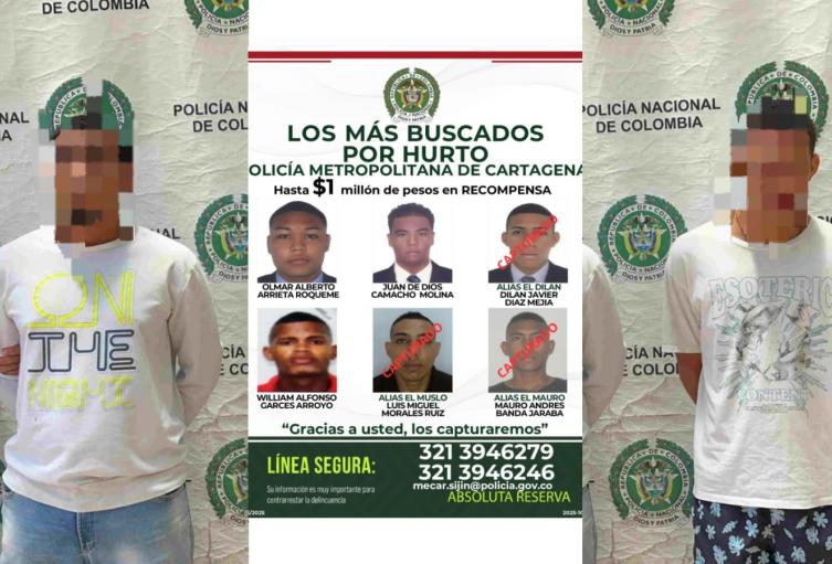 Capturan a tres integrantes del cartel de los más buscados por hurto en Cartagena 