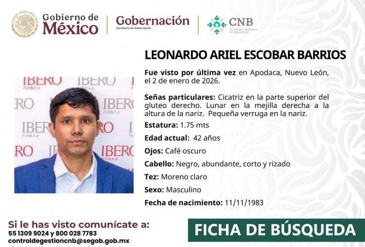 Ficha de búsqueda de colombiano desaparecido en México