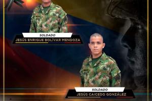 Los dos soldados que fallecieron aparentemente ahogados en un jagüey en el corregimiento de Cuatro Vientos, perteneciente al municipio de El Paso, Cesar.