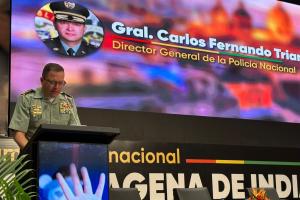 Mayor General Carlos Fernando Triana, director de la Policía Nacional en medio de la Segunda Cumbre Internacional contra la Trata de Personas en Cartagena 