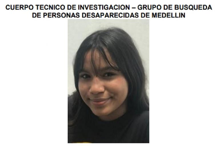 Menor desaparecida en Medellín