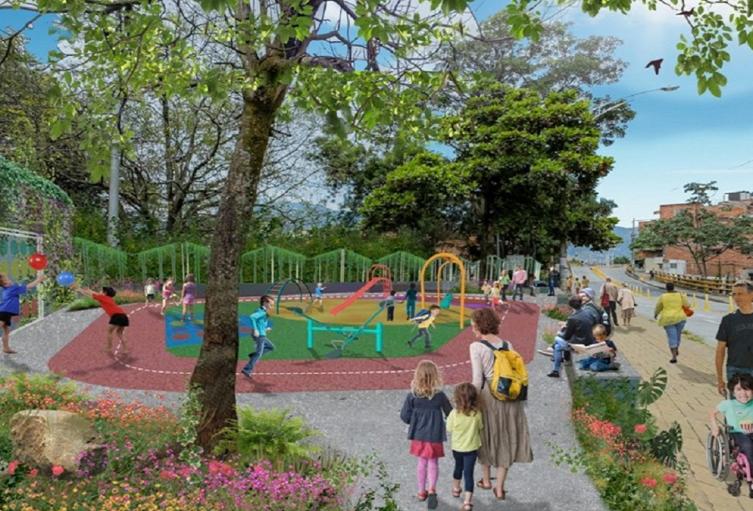 Render del mejoramiento de parques en Medellín