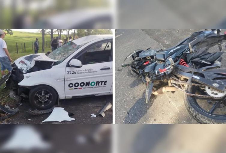 Choque frontal entre vehículo de servicio público y moto en vía a Caucasia: un muerto y tres heridos