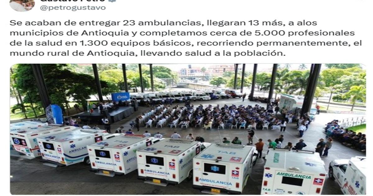 Trino de Petro sobre entrega de ambulancias es un reencauche de 2023: gobernador de Antioquia