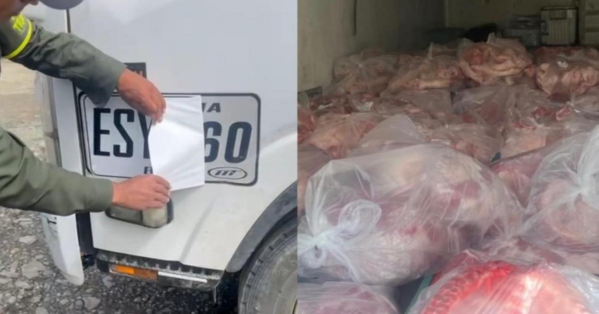 [FOTOS] Tras persecución, recuperan camión robado con 7 toneladas de carne y placa alterada en Antioquia