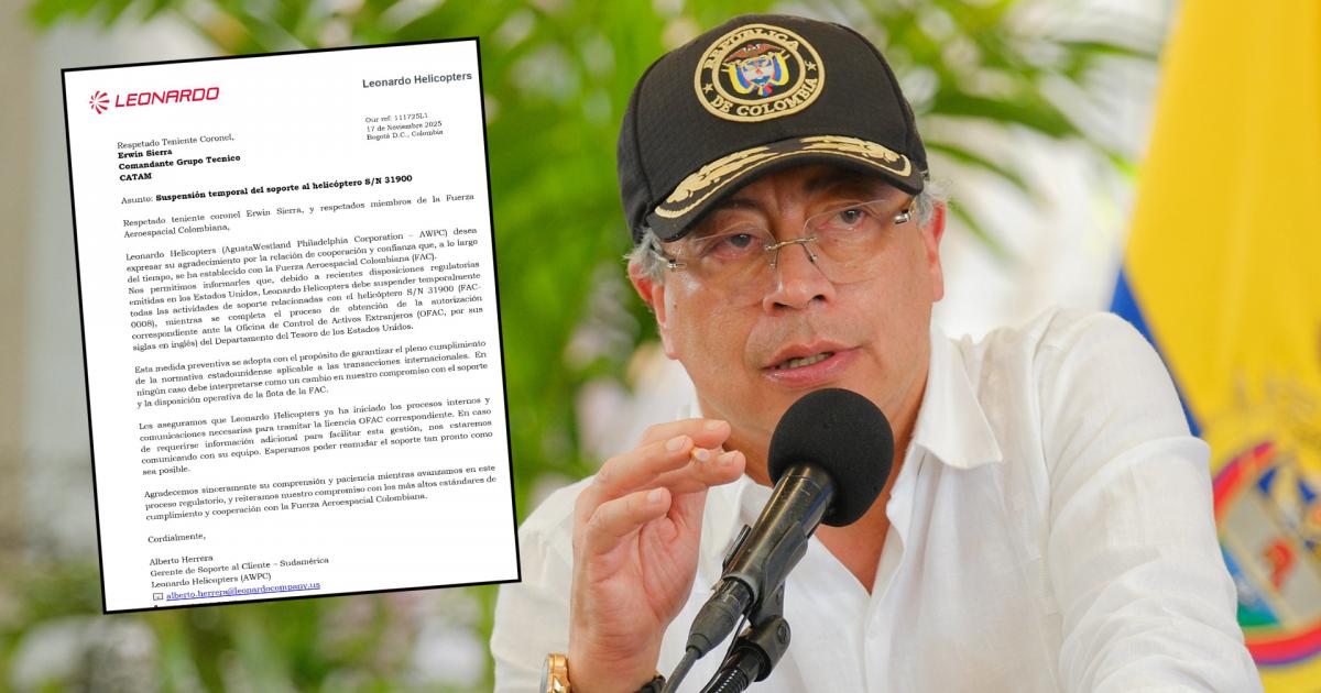 Petro anuncia venta del helicóptero presidencial ante negativa de empresa italiana de hacerle mantenimiento