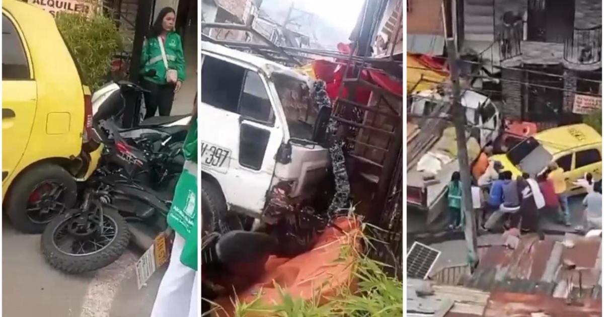 Grúa sin frenos dejó cuatro heridos y tres motos destruidas y una casa impactada en Santo Domingo, Medellín