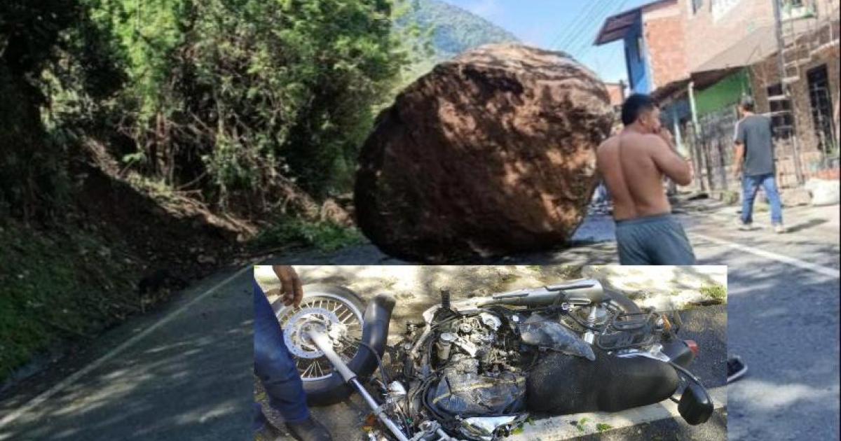 [VIDEO] Conductor se salvó de milagro tras desprendimiento de roca que destruyó su motocicleta en Dabeiba