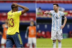 Yerry Mina y Lionel Messi