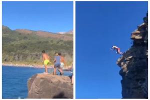 Joven saltó a lago a una altura de 15 metros y cayó sobre piedras: Se salvó de milagro