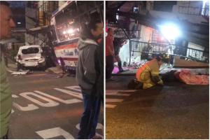 ¡Falla en frenos de bus causa choque múltiple en Bello! Pareja de motociclistas gravemente heridos 