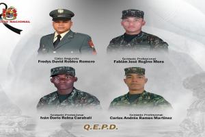 El Ejército informó que un cabo segundo y tres soldados profesionales murieron en un ataque con artefactos explosivos en el municipio de Anorí