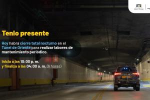 Cierre total nocturno del Túnel de Oriente 