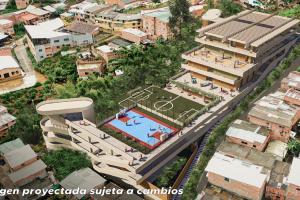 Render de la Institución Educativa Bello Oriente, megacolegio de Medellín