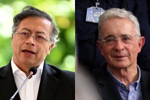 Combo de imágenes del presidente Gustavo Petro y el expresidente Álvaro Uribe