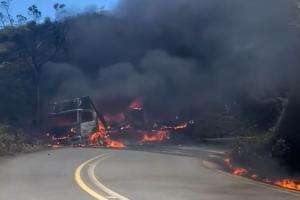 Camión con mercancía de las tiendas D1 fue incinerado en Anorí (Antioquia) 