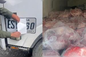 [FOTOS] Tras persecución, recuperan camión robado con 7 toneladas de carne y placa alterada 