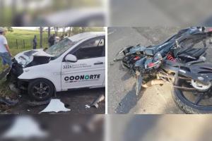 Choque frontal entre vehículo de servicio público y moto en vía a Caucasia: un muerto y tres heridos