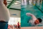 Alcalde inauguró piscina municipal clavándose con ropa y zapatos puestos