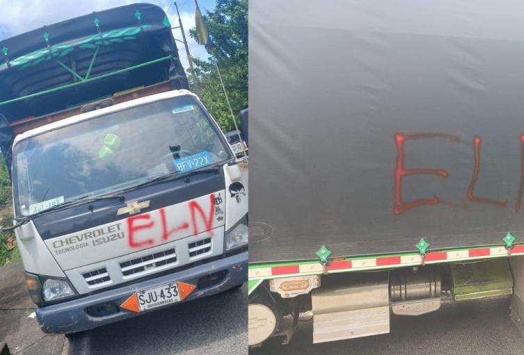 Vehículos marcados con siglas alusivas al ELN 