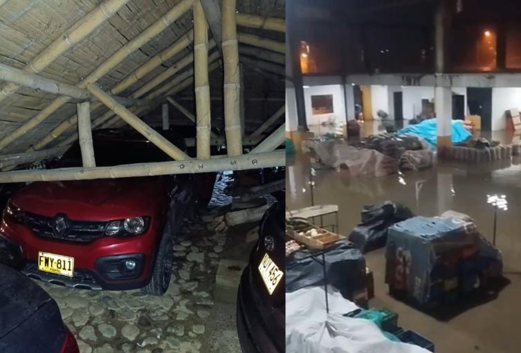 Por las lluvias cayó una estrutura sobre varios vehiculos