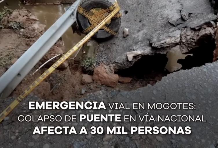 Colapso del puente Roldán en la vía San Gil - Mogotes (Santander)