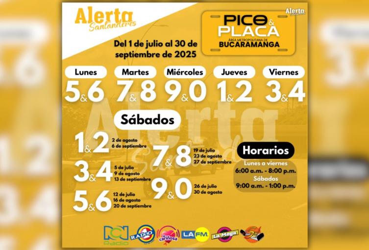 Pico y placa área metropolitana de Bucaramanga (julio - septiembre)