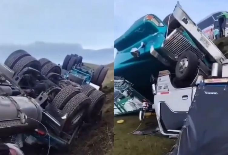 Accidente entre un camión y un tractocamión en la vía Bucaramanga - Cúcuta